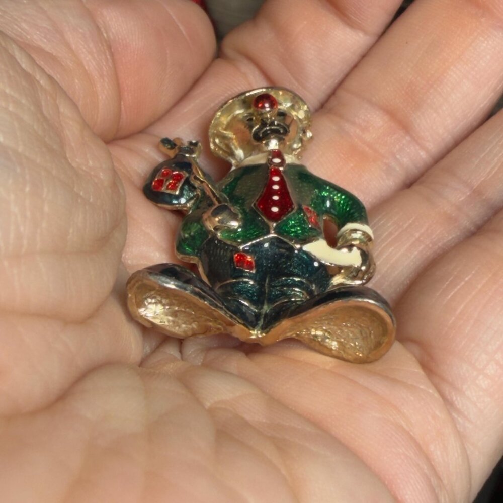 Clown Brooch Vintage Hobo Enamel Rhinestone Pin 2 Inch - Picture 5 of 6